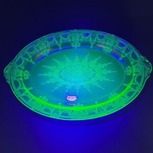 Vintage Uranium Glass Oval Platter
